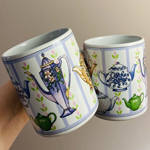 Pair of Vintage Whimsical Teapot Cottagecore Mugs